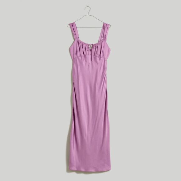 Madewell Square Neck Midi Dress Lilac Satin sleeveless adjustable size 6 new NWT - Picture 5 of 16